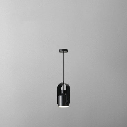 Contemporary Scandinavian Cylindrical Wooden Iron 1-Light Pendant Light For Bedroom