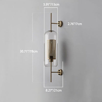 Contemporary Industrial Cylinder Glass Shade Iron Finish Frame 1-Light Wall Sconce Lamp For Bedroom