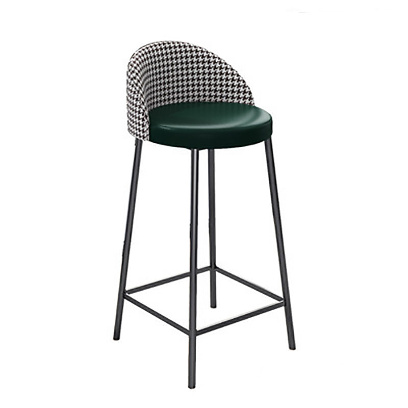 Contemporary Scandinavian Round PU Leather Iron Frame Bar Stool Low Back Footrest For Dining Room