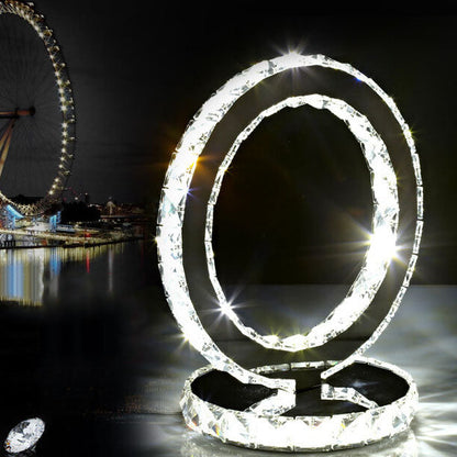 Luxury Crystal Round Stainless Steel LED Table Lamp