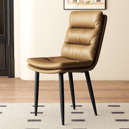 Modern Minimalist Rectangular Microfiber Leather Carbon Steel Dining Chair Backrest Armless For Dining Room