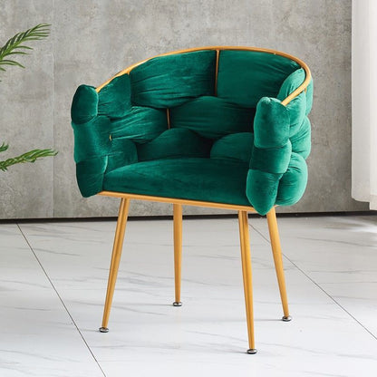 Modern Minimalist U-Shaped Metal Velvet Vanity Stool 4-Legs Backrest Armrest For Bedroom