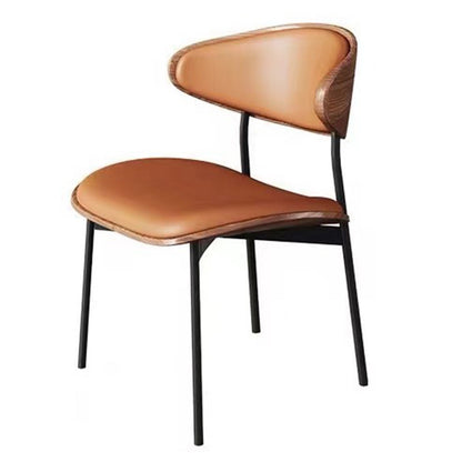 Contemporary Retro PU Wood Metal Sponge Square Curved Dining Chair Backrest For Dining Room