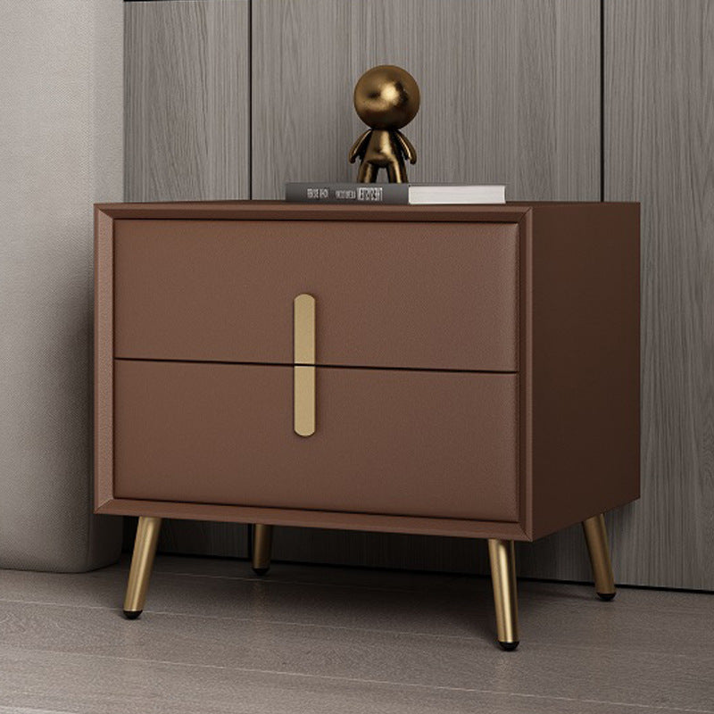 Modern Luxury Rectangular Solid Wood Microfiber Leather Hardware Nightstand 2-Drawer For Bedroom