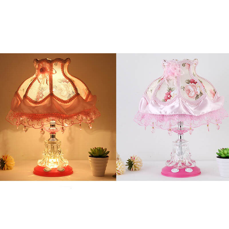 European Style Wedding Fabric Glass 1-Light Table Lamp