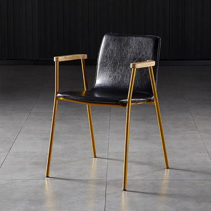 Contemporary Industrial Square Upholstered Faux Leather Wooden Dining Chair Backrest Armrest For Dining Room