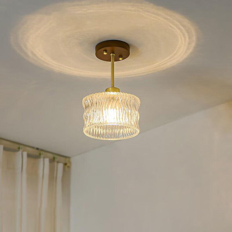 Contemporary Luxury Flower Copper Glass 1-Light Semi-Flush Mount Ceiling Light For Hallway