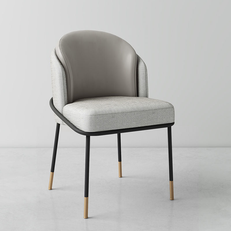 Modern Luxury Square Upholstered Curved Backrest Genuine Leather Fabric Iron Dining Chair For Dining Room