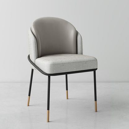 Modern Luxury Square Upholstered Curved Backrest Genuine Leather Fabric Iron Dining Chair For Dining Room