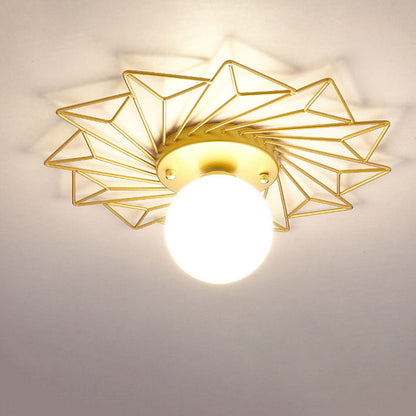 Nordic Light Luxury Sunflower Windmill Hardware Glass 1-Light Semi-Flush Mount Light