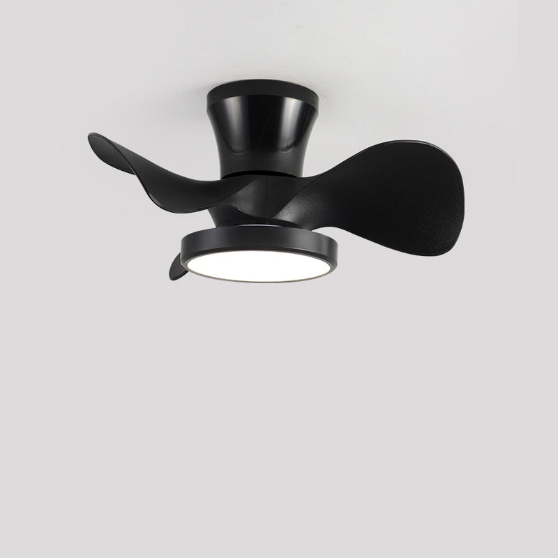 Contemporary Industrial Round Wood Grain Acrylic ABS LED Semi-Flush Mount Ceiling Fan Light For Living Room
