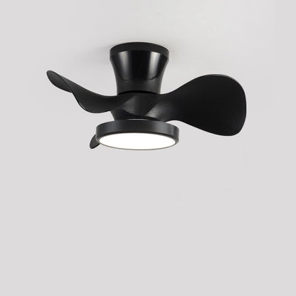 Contemporary Industrial Round Wood Grain Acrylic ABS LED Semi-Flush Mount Ceiling Fan Light For Living Room