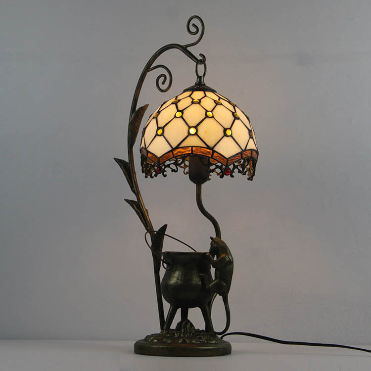 Traditional Tiffany Mouse Flower Resin Stained Glass 1-Light Table Lamp For Bedroom