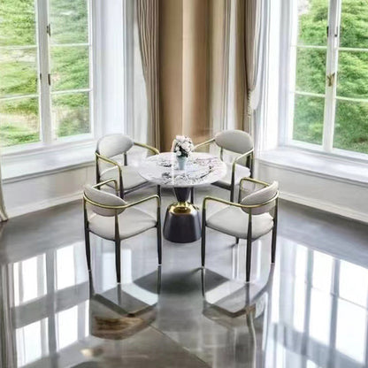 Modern Luxury Square Cushion Faux Leather Metal Sponge Dining Chair Backrest Armrest For Dining Room