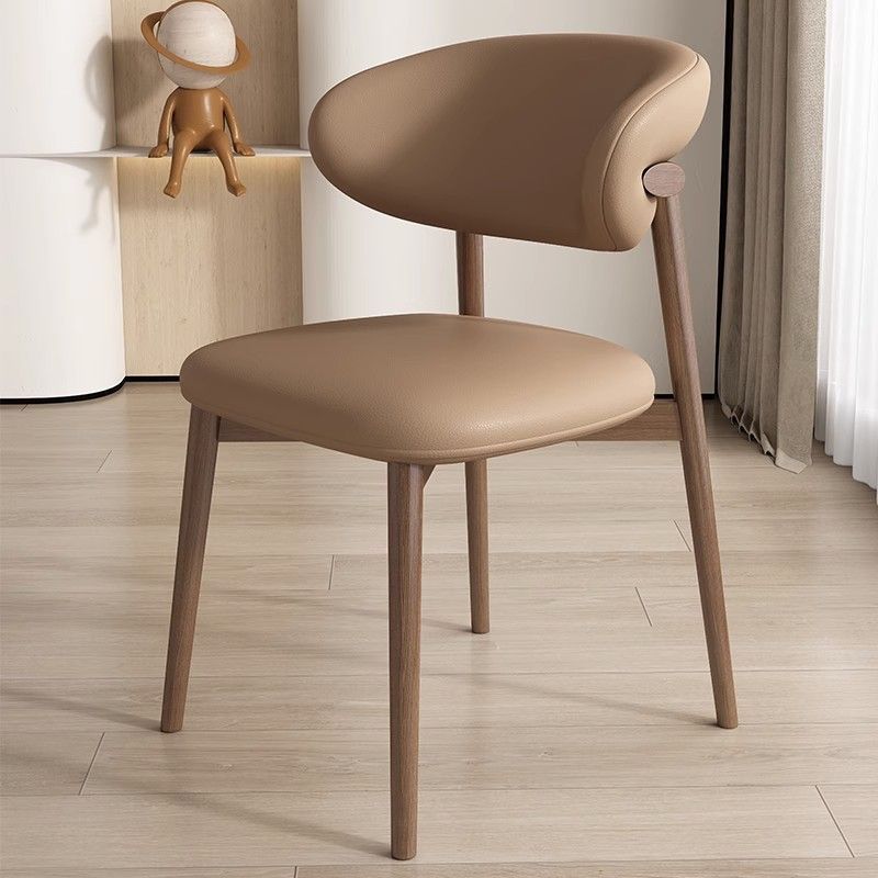 Contemporary Nordic Square Nappa Leather Metal Frame Dining Chair Backrest Armless For Dining Room