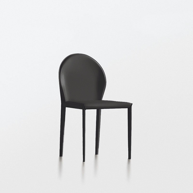 Modern Minimalist Square Half Oval Faux Leather Metal Dining Chair Backrest For Dining Room
