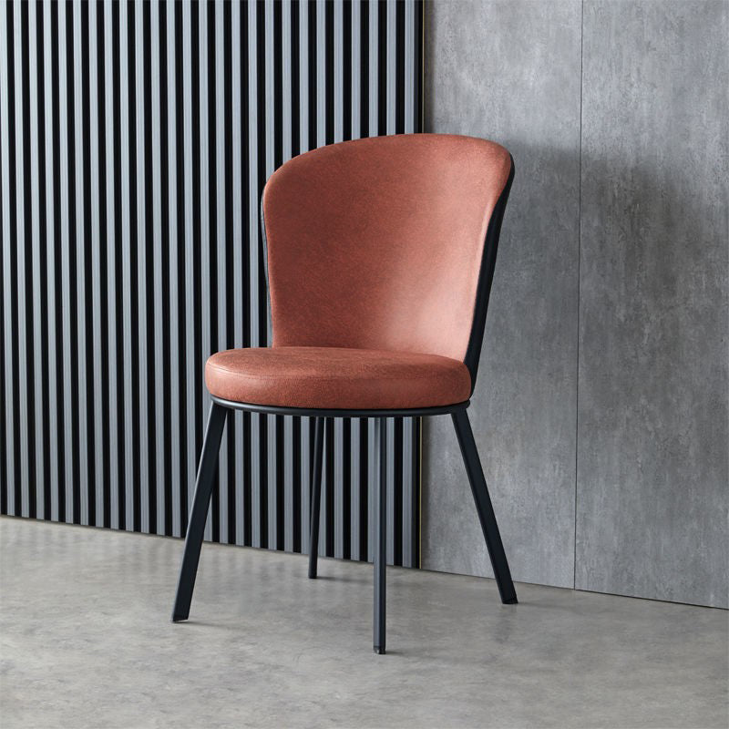 Contemporary Scandinavian Round Cushion Faux Leather Carbon Steel Dining Chair Backrest For Dining Room