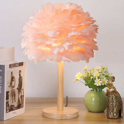 Modern Creative Feather Decorative Solid Wood 1-Light Table Lamp
