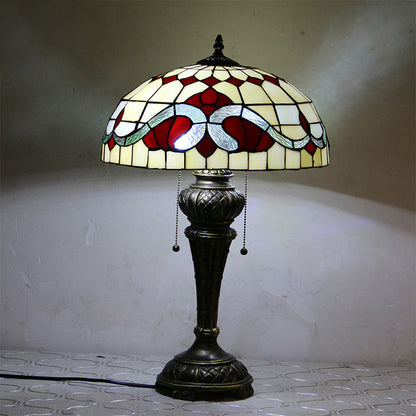 Traditional Tiffany Resin Glass Dome Hemispheric Flower 2-Light Table Lamp For Bedside