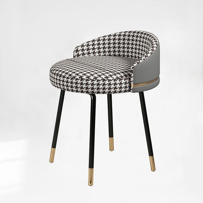 Contemporary Nordic Round Houndstooth Faux Leather Fabric Splicing Vanity Stool Low Back For Bedroom