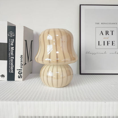 French Cream Handmade Glass Mushroom 1-Light Table Lamp