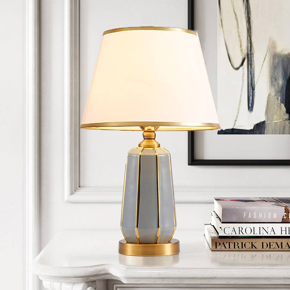 Modern Light Luxury Gray Ceramic Linen 1-Light Table Lamp