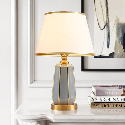 Modern Light Luxury Gray Ceramic Linen 1-Light Table Lamp