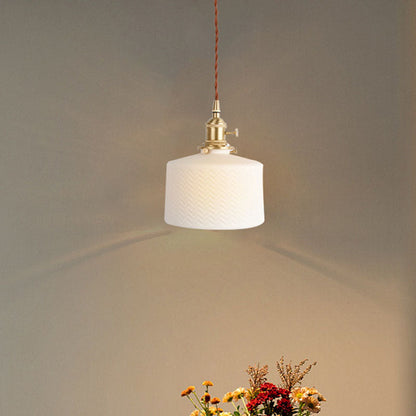 Japanese Minimalist Pure White Ceramic 1-Light Pendant Light