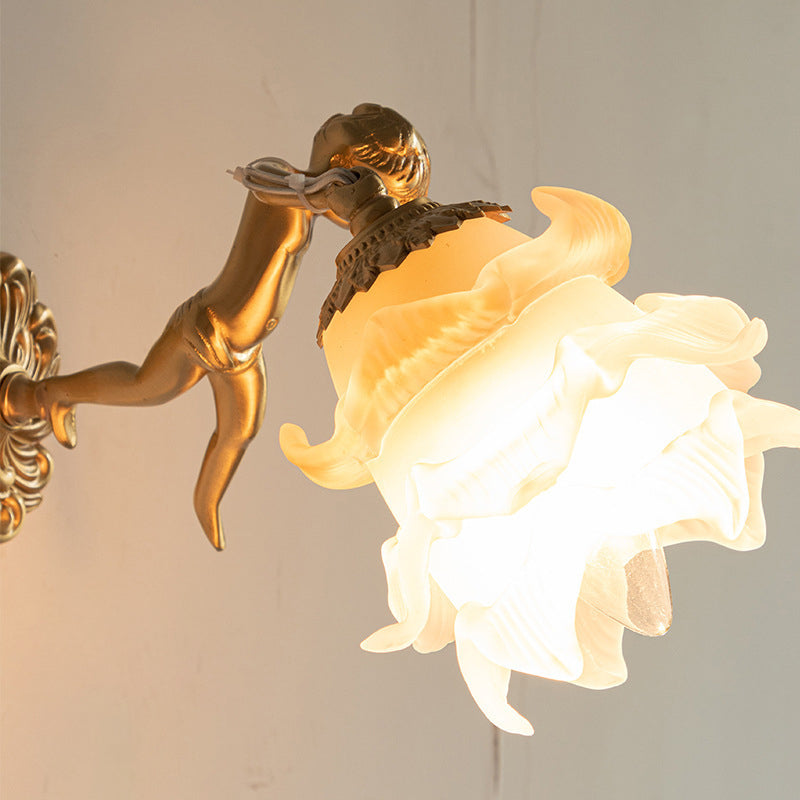 Traditional Vintage Angel Flower Copper Glass 1/3/6 Light Chandelier For Bedroom