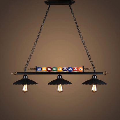 Contemporary Industrial Billiard Round Strip Iron Glass 2/3 Light Island Light Chandelier For Dining Room