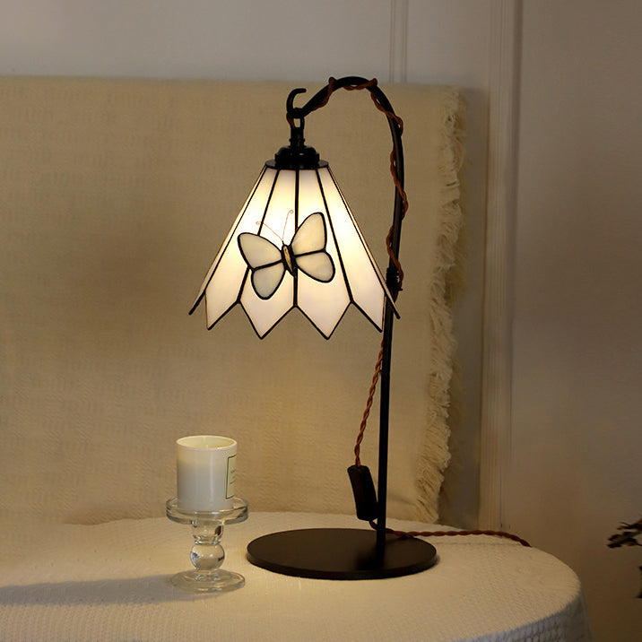 Traditional Vintage Butterfly Prismatic Metal Glass 1-Light Table Lamp For Bedroom