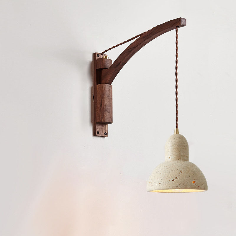Japanese Wabi-Sabi Solid Wood Glass Horn 1-Light Wall Sconce Lamp