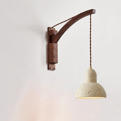 Japanese Wabi-Sabi Solid Wood Glass Horn 1-Light Wall Sconce Lamp