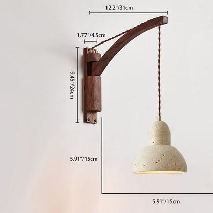 Japanese Wabi-Sabi Solid Wood Glass Horn 1-Light Wall Sconce Lamp