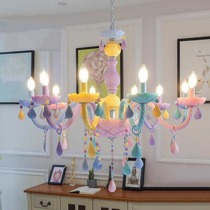 Modern Children's Princess Macaroon Candelabra Crystal Glass 5/6/8/10/12/15 Light Chandelier