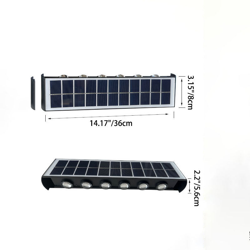 مصباح حائط LED مستطيل الشكل مقاوم للماء يعمل بالطاقة الشمسية بتصميم عصري بسيط مصنوع من مادة ABS PMMA للفناء الخارجي