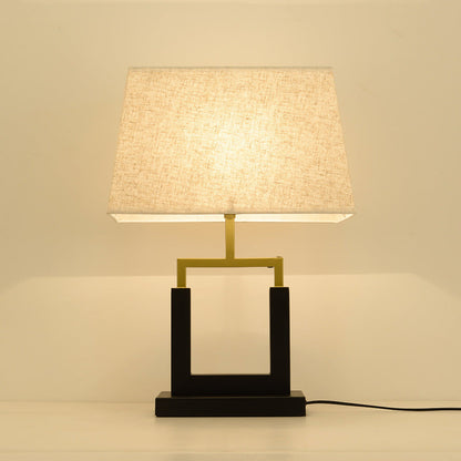 Traditional Chinese Wrought Iron Fabric Cylinder 1-Light Table Lamp For Bedroom