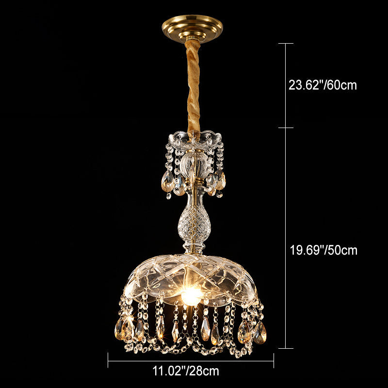 Traditional European Round Flower Crystal Hardware 1-Light Pendant Light For Living Room