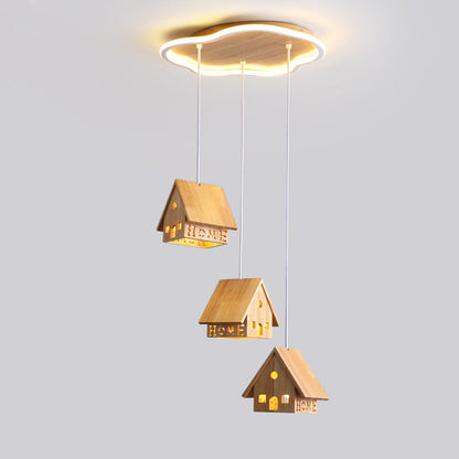 Contemporary Creative Cartoon Wood Cabin Aluminum LED Chandelier For Living Room