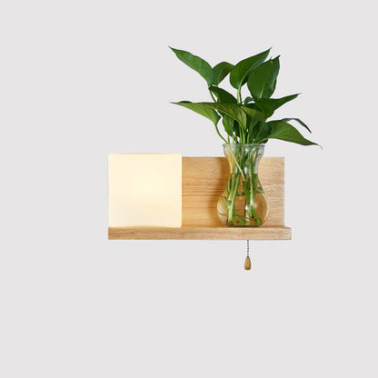 Modern Minimalist Rectangular Cylinder Orb Glass Wood 1-Light Wall Sconce Lamp For Living Room