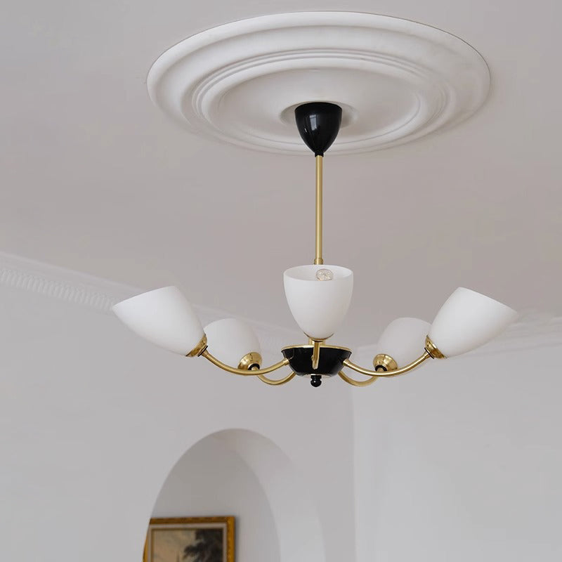 Contemporary Vintage Cream Branch Flower Brass Glass 3/5/8 Light Chandelier For Living Room