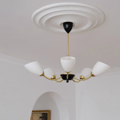 Contemporary Vintage Cream Branch Flower Brass Glass 3/5/8 Light Chandelier For Living Room