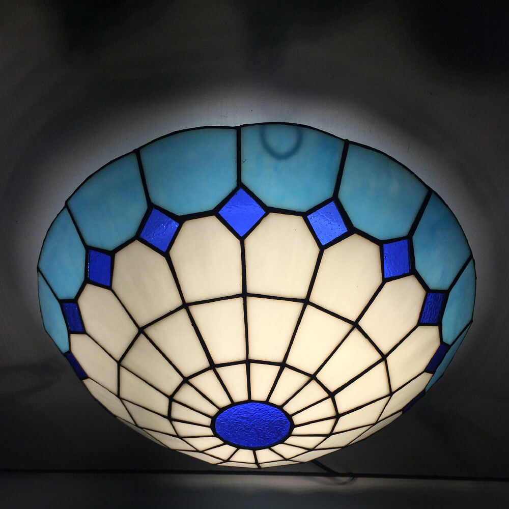 Traditional Tiffany Round Shell Bead Stained Glass 2-Light Flush Mount Ceiling Light For Hallway