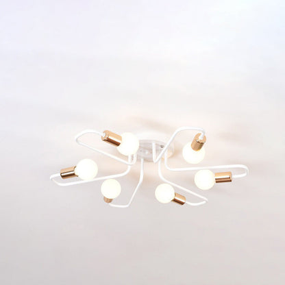 Contemporary Nordic Curved Tube Line Iron 6/8 Light Semi-Flush Mount Ceiling Light For Living Room