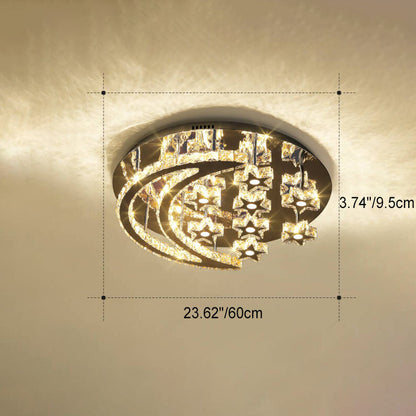 Modern Romantic Stainless Steel Crystal Star Moon LED Flush Mount Ceiling Light