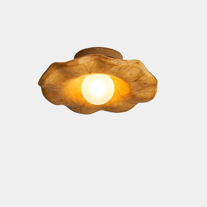 Traditional Vintage Lotus Leaf Resin Fiber Glass 1-Light Semi-Flush Mount Ceiling Light For Bedroom