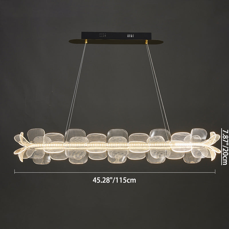 Modern Minimalist Round Flower Clear Metal Acrylic LED Island Light Chandelier For Dining Room