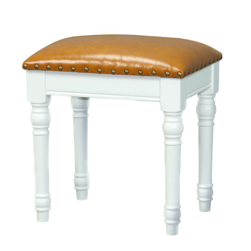 Contemporary Scandinavian Square Linen Faux Leather Solid Wood Vanity Stool Backless Armless For Bedroom