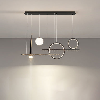 Contemporary Luxury Geometric Ring Glass Ball Shade LED Chandelier Island Light For Living Room