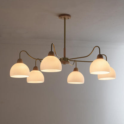 Nordic Japanese Glass Round Wood 3/6/8 Light Chandelier
